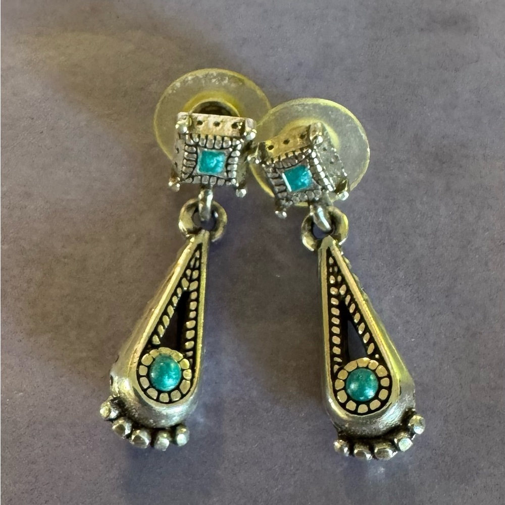 Brighton Silver-Tone Turquoise Drop Earrings